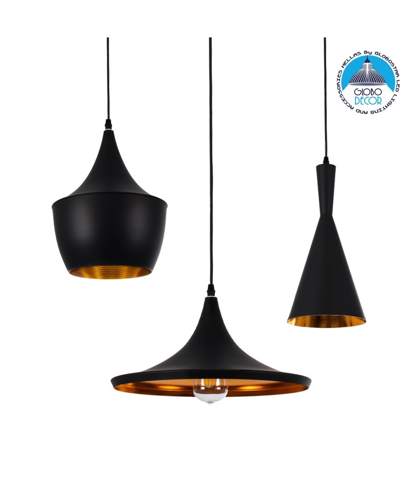 GLOBOSTAR® SHANGHAI 01025 Μοντέρνο Κρεμαστό Φωτιστικό Οροφής με Ντουί 3 x E27 AC 220-240V IP20 - Μαύρο & Χρυσό - Μ79.5 x Π79.5 x Υ38cm - Σετ 3 Τεμαχίων